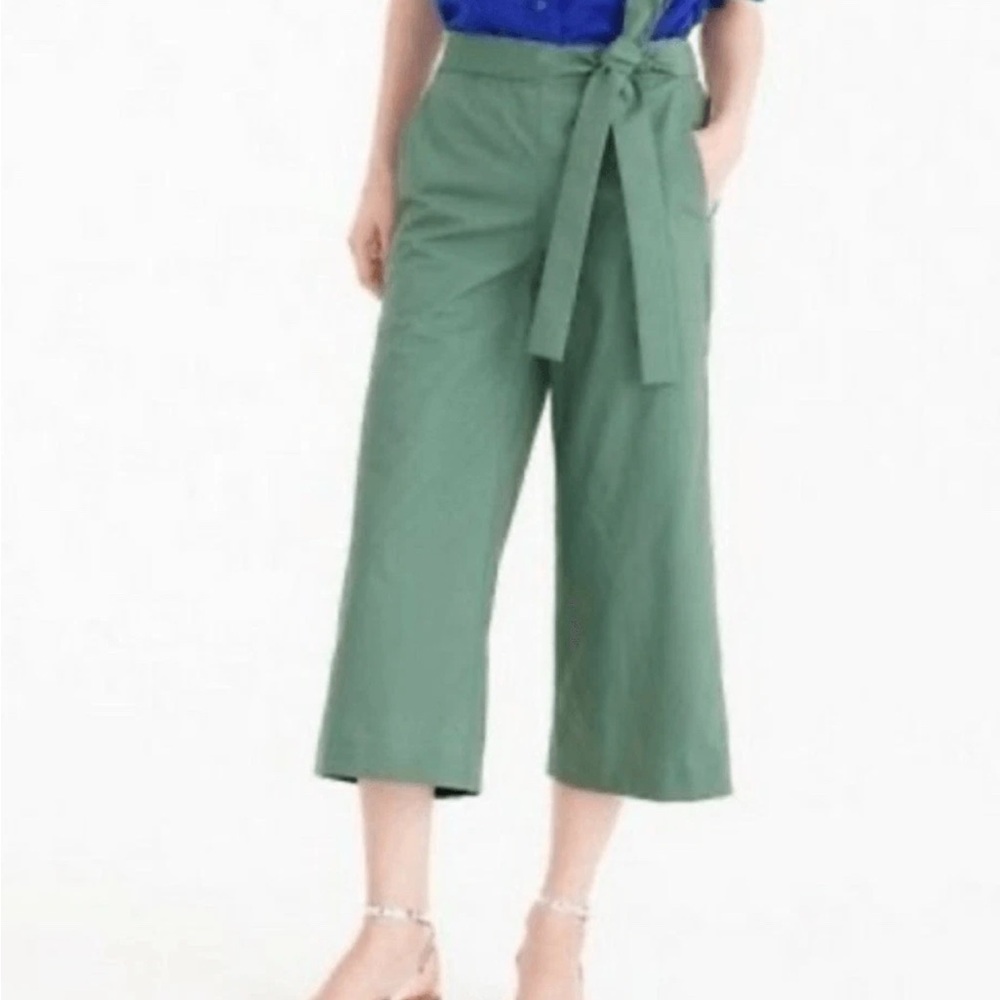 J.Crew Women’s Rory Cropped Pants Sz 8 Pull On Belted Front Wide Leg Green